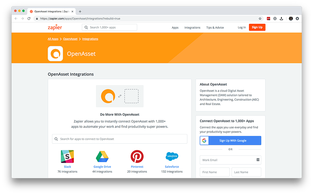 zapier integration with OpenAsset