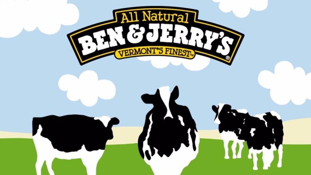 Ben and Jerry's Logo depicting four cows on a pastoral background | OpenAsset