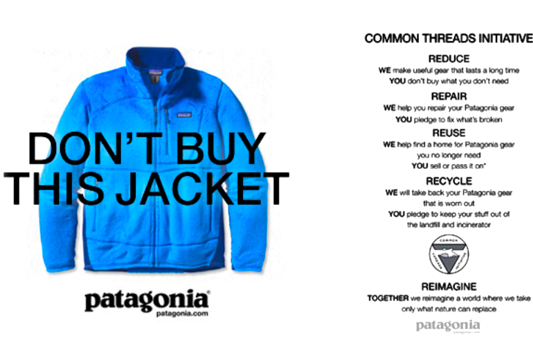 A blue jacket with black text 