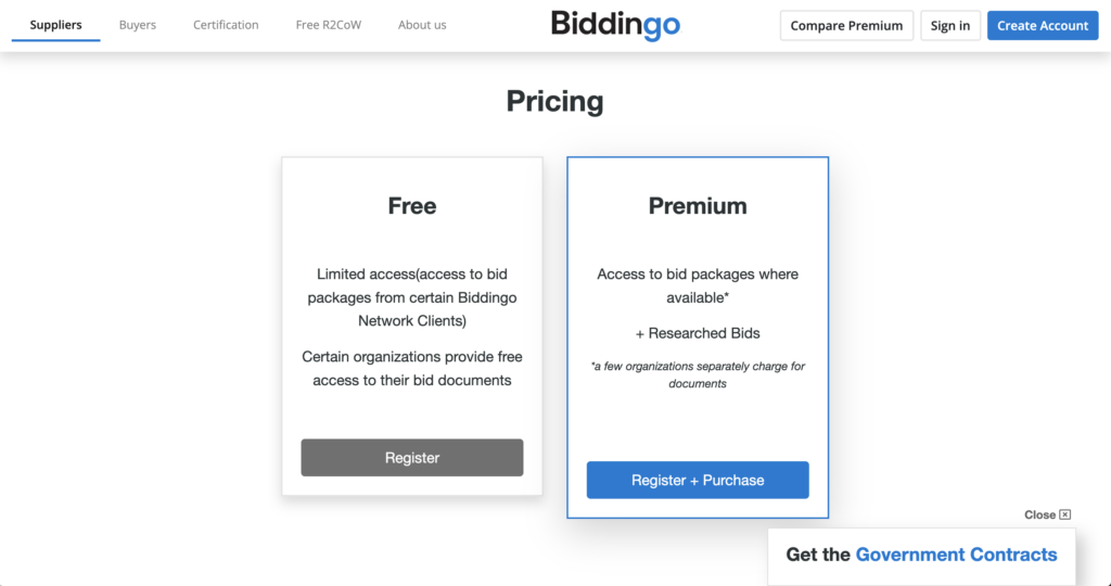 Biddingo subscription plans