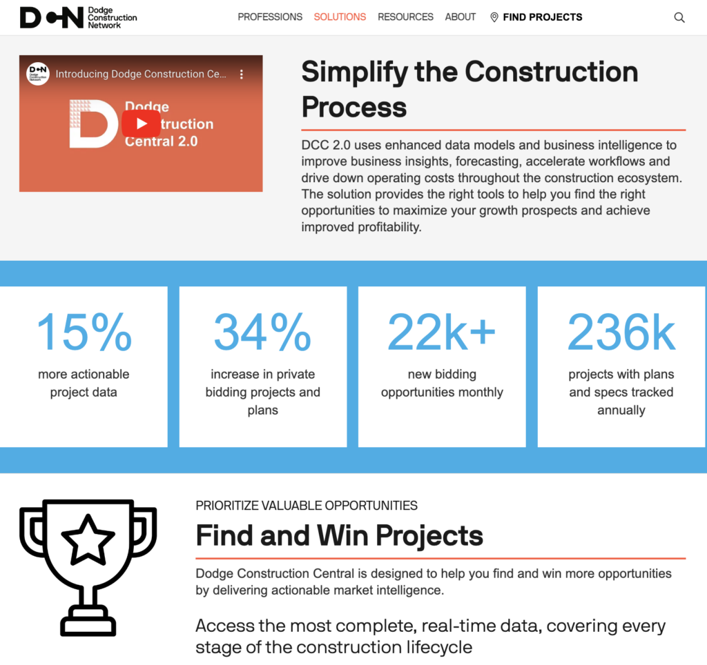 Dodge Construction Central webpage