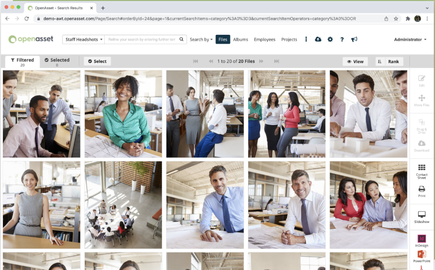 Library of employee headshots and images in OpenAsset's Employee Module 