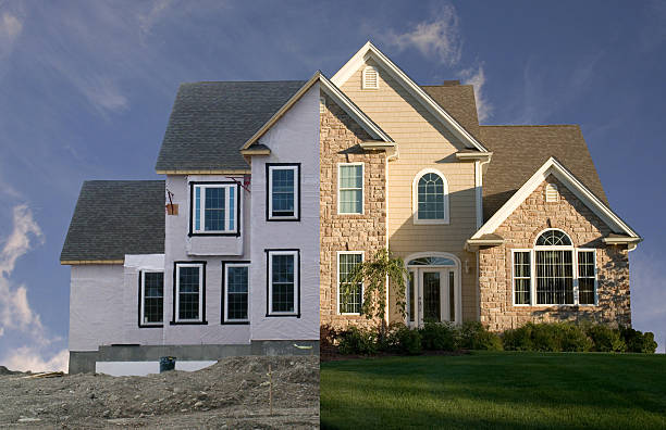 before and after pictures of the front of a big house