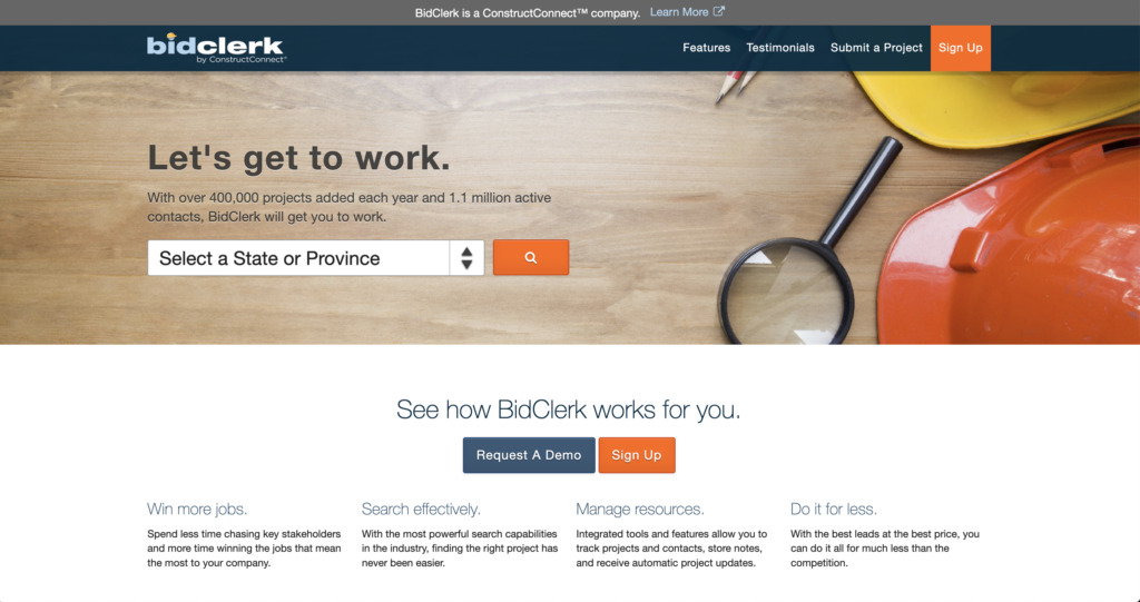 bidclerk homepage 