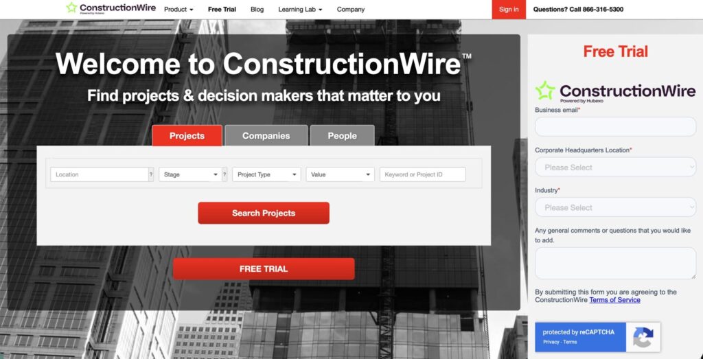 constructionwire homepage screenshot