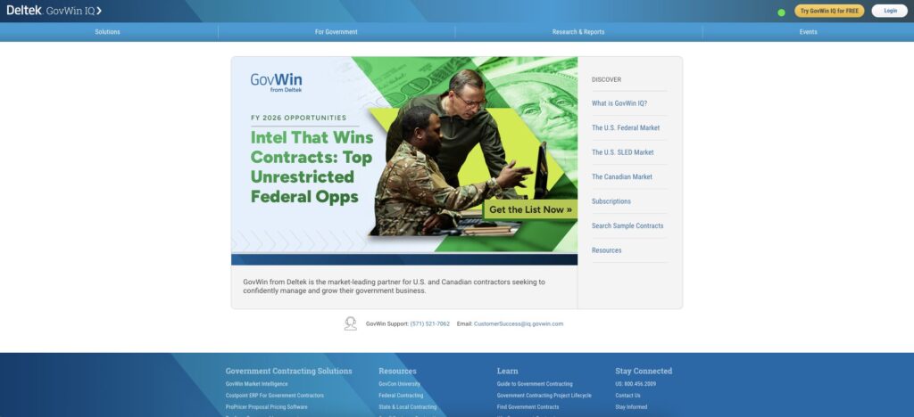 deltek GovWin IQ homepage screenshot