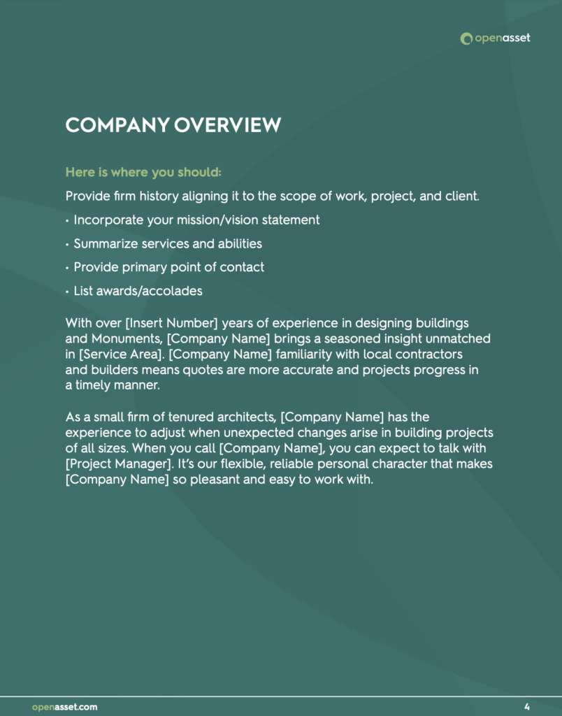 Proposal company overview page example