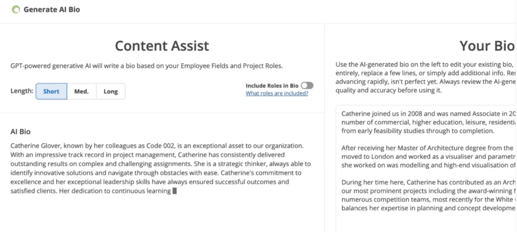 AI generated employee bio