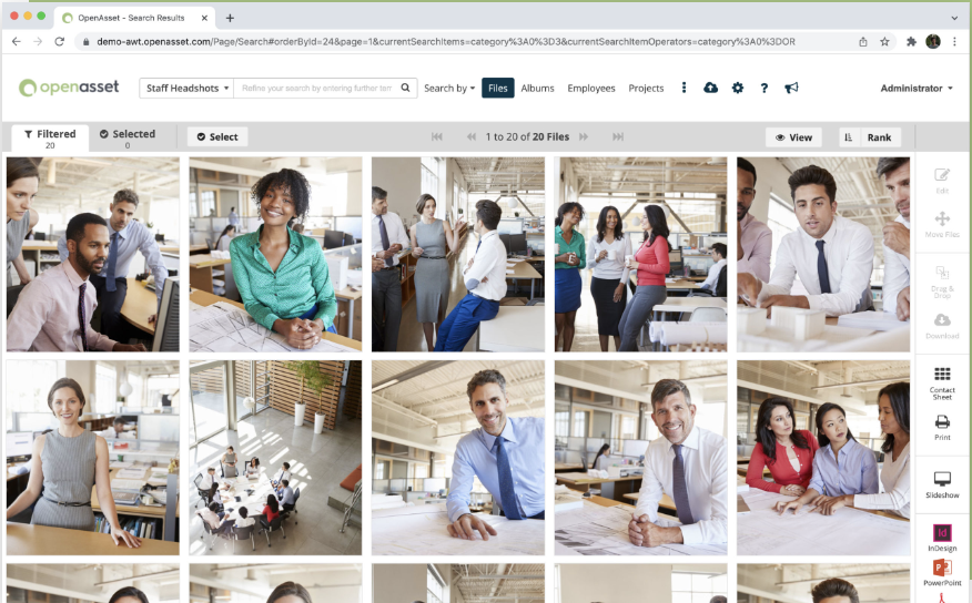 Library of employee headshots and images in OpenAsset's Employee Module