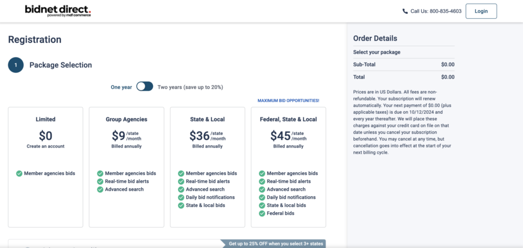 Bidnet pricing options