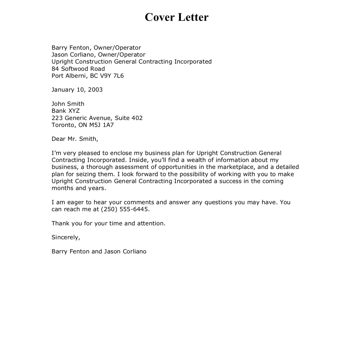 Sample construction proposal letter