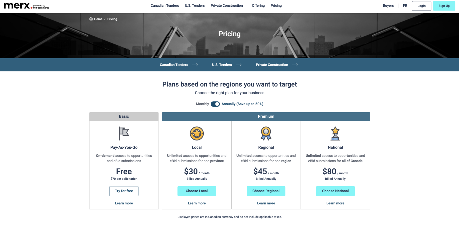 MERX pricing plans