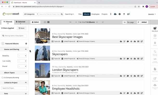 Screenshot of Albums Feature from OpenAsset | OpenAsset