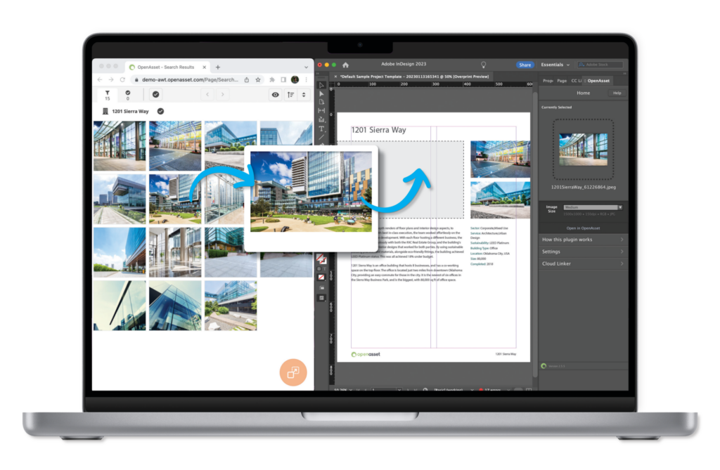 OpenAsset InDesign drag-and-drop feature