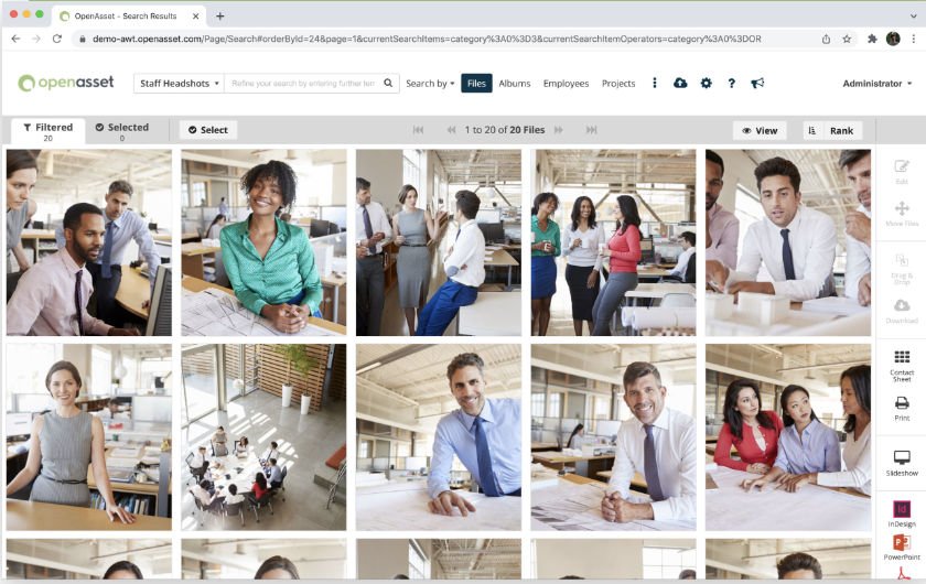 Employee headshots dashboard in OpenAsset
