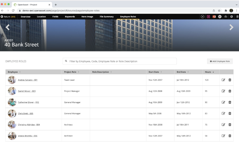 Connecting employee data to projects