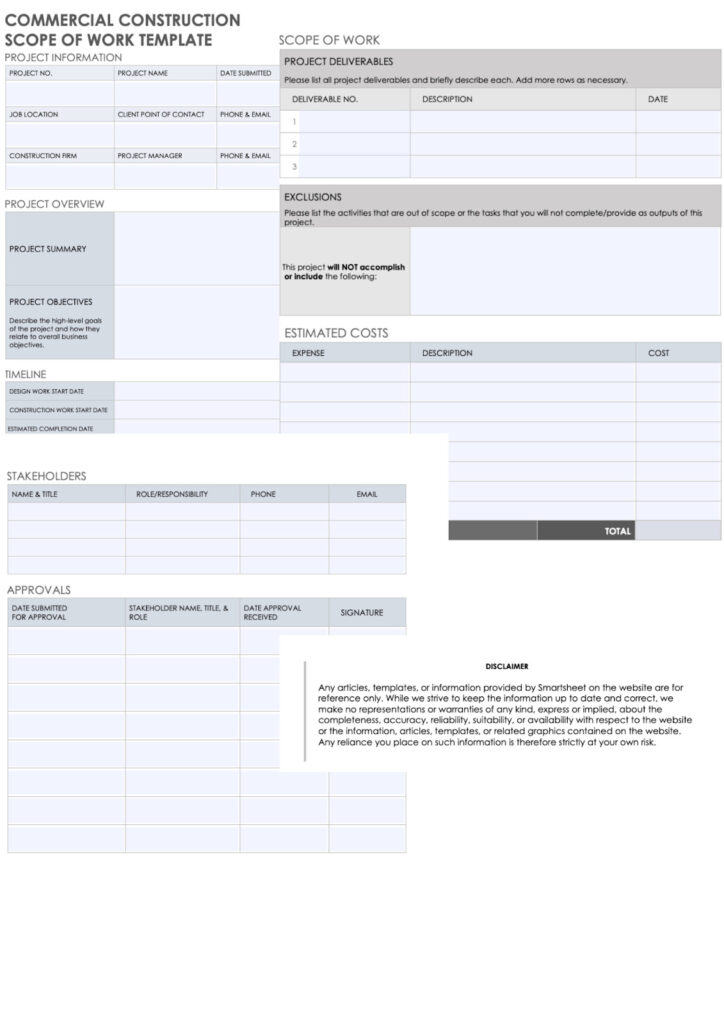 commercial construction scope of work template
