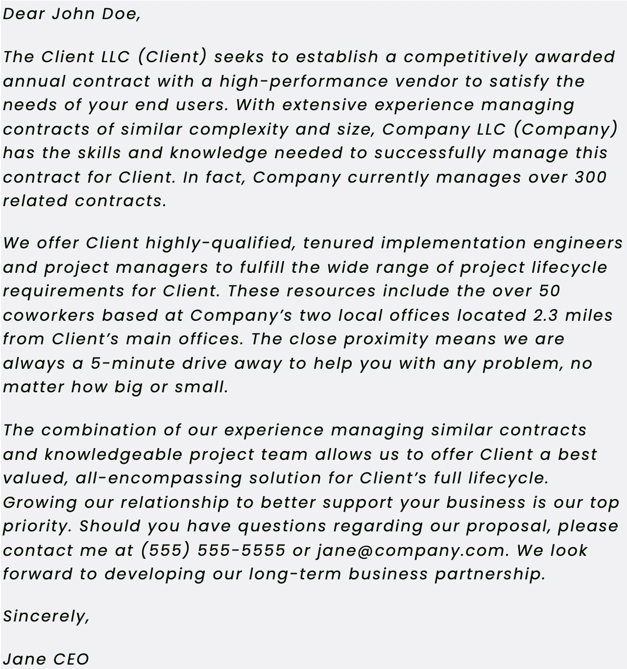 Sample engineering cover letter for a proposal