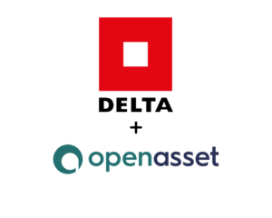A red square logo above the word “DELTA,” a plus sign, and the “openasset” logo with a teal circular icon and text.