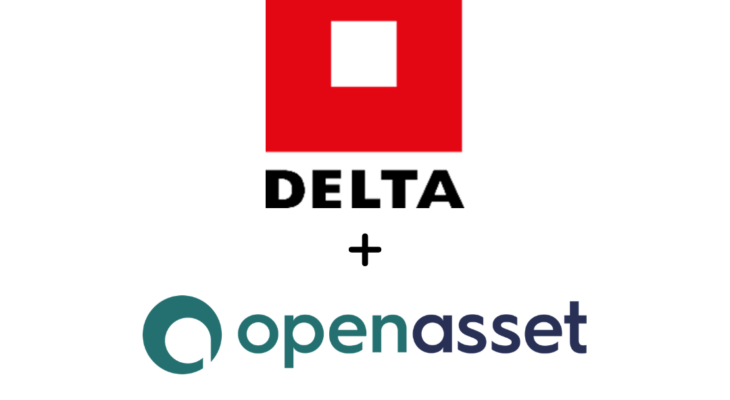 A red square logo above the word “DELTA,” a plus sign, and the “openasset” logo with a teal circular icon and text.