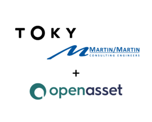 Logos for Toky, Martin/Martin Consulting Engineers, and OpenAsset are displayed, with a plus sign between Martin/Martin and OpenAsset.